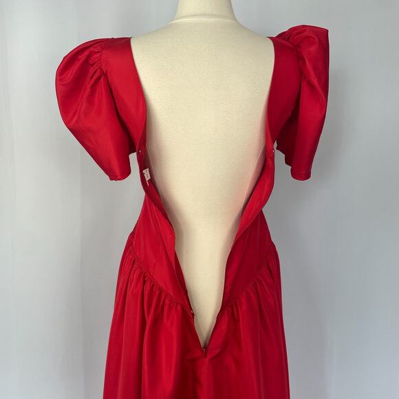 Vintage Formal Dress Size 8 Red Puff Sleeve A Line Bow Prom Romantic 80s 90s - Picture 10 of 16